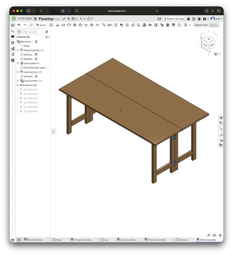 Screenshot of fully unfolded desk cad model