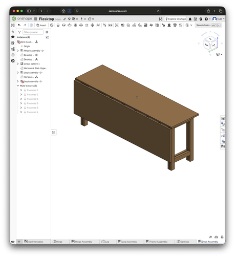 Screenshot of fully folded desk cad model