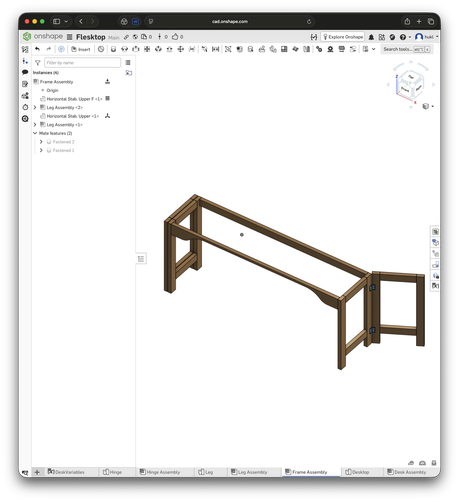 Screenshot of desk frame without desktop. One leg folded, one half way folded