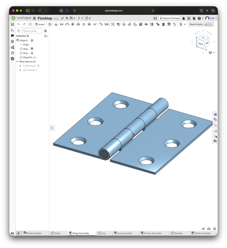 Screenshot of cad model of a 50x50mm hinge