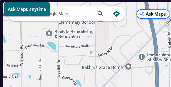 Ask Maps anytime overlaid over the 'Search Google Maps' field