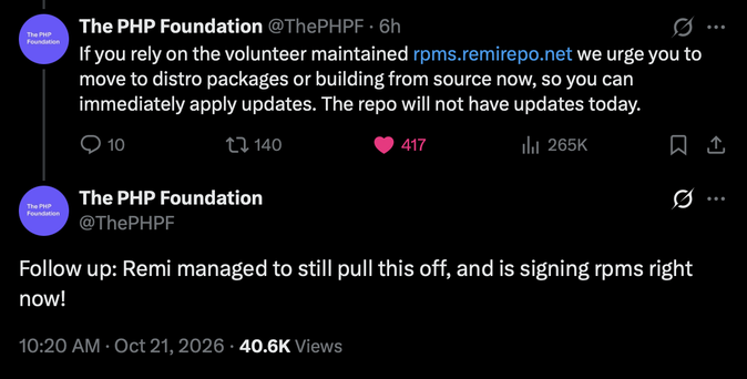 PHP Foundation announcing Remi is pushing rpms for PHP update versions